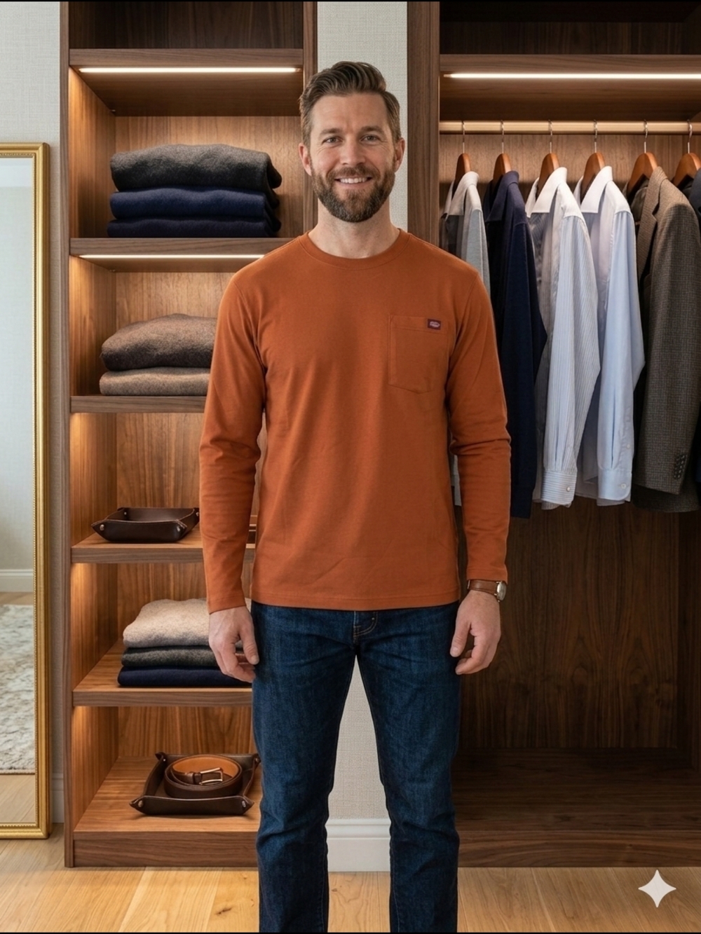 Dickies Men’s Long Sleeve Pocket Tee - Burnt Orange Size Large (EUC)